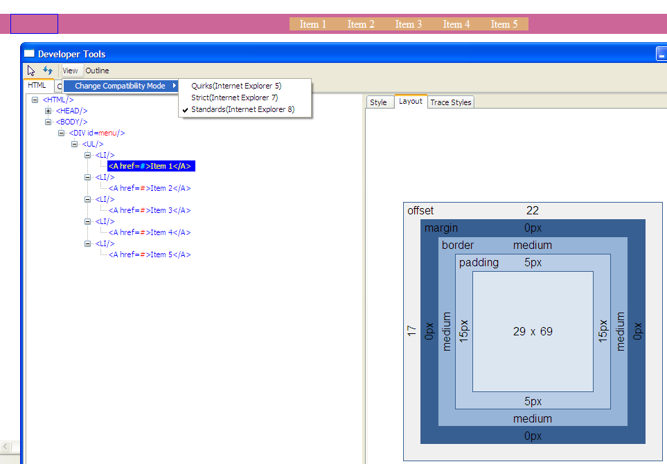 Screenshot from Internet Explorer 8 Beta 1 (IE8 Standards Mode)